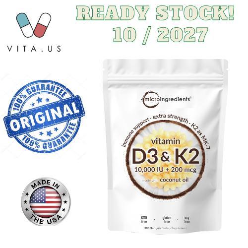 PROMO MicroIngredients Vitamin D3 250mcg 10000IU + K2 200mcg isi 300 softgels