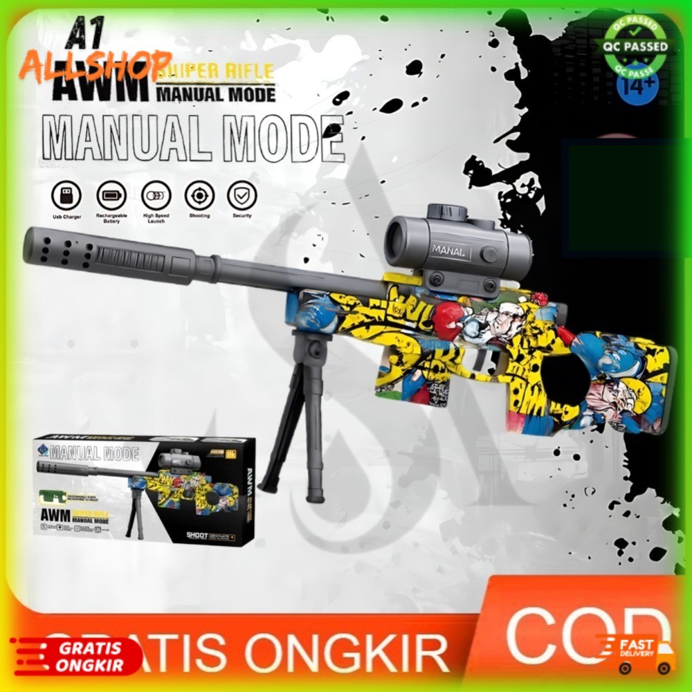 MANUAL MODE AWM SY-0218 Mainan Tembakan AWM peluru jelly mainan pistol Water gel tato Bubble mainan 
