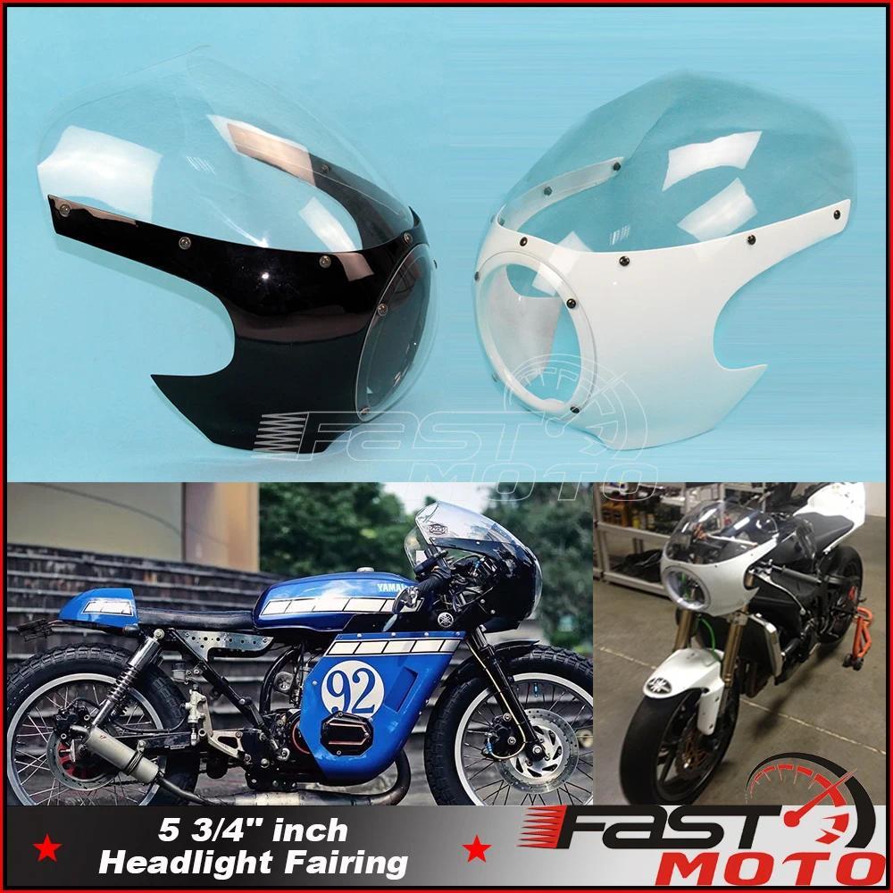 Black White 5 3/4in Headlight Fairing Cowl Motorcycle Front Light Cover For Harley Bobber Sportster 