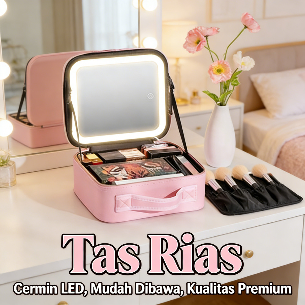 Case MUA Lampu Tas Makeup Beauty LED Full / Bag Case Beauty With Cermin Makeup / Tas Makeup Lampu LE