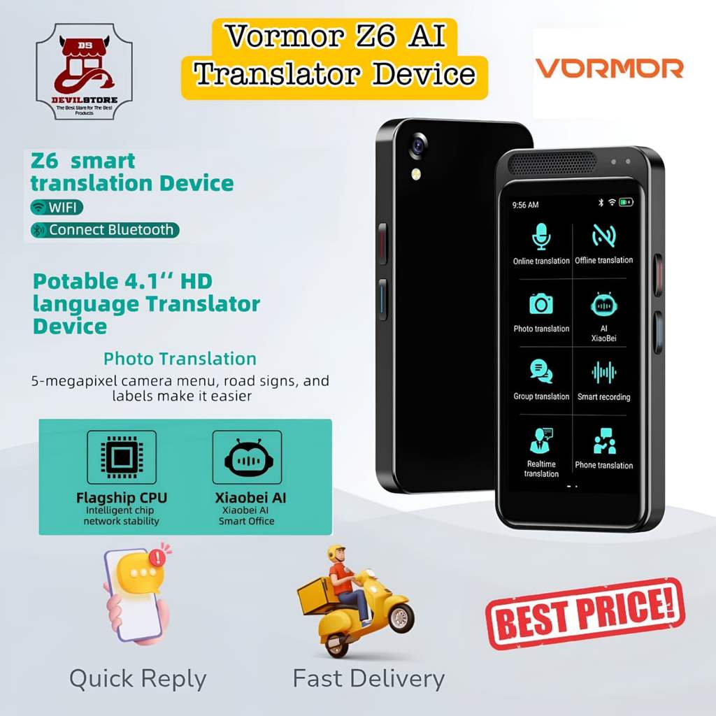 Vormor Z6 AI Smart Translator Alat Penerjemah Suara 138 Bahasa Kamera 5MP Offline WiFi Portable