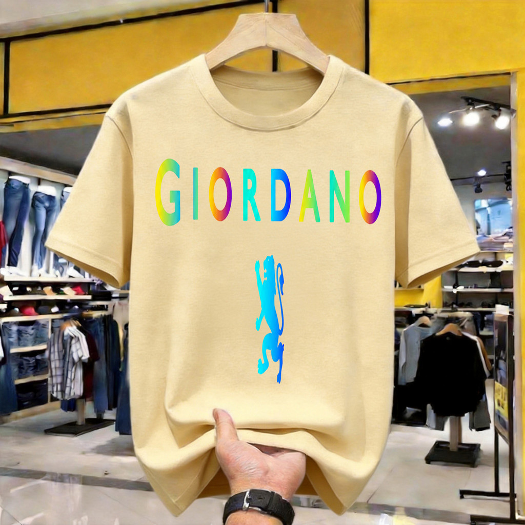 Gradient Giordano Lion Print Kaos Polos Katun Premium Tebal 210GSM Original Indonesia Size Lengkap L