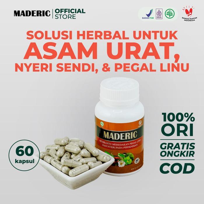 Kapsul Maderic Suplemen Asam Urat Tinggi Kaku Encok Kram Otot Sakit Lutut Mahkota Dewa