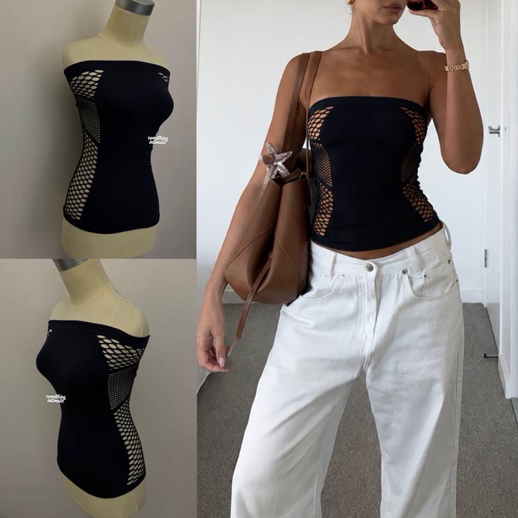 LA SENZA Fishnet Tube Top Seamless Active Comfort Strapless Stretchy Tube Top / Cutout Long Straples