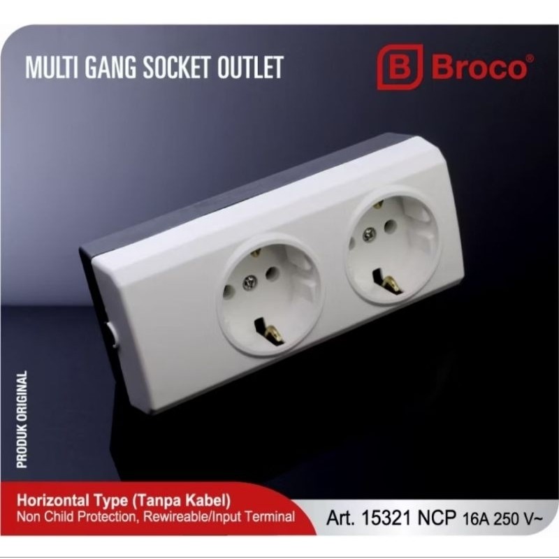 RIZKY TERANG Broco Stop Kontak 2 Lubang 15321 Morgen Saklar IB M Series SK Arde, Engkel, Seri, Tv NP