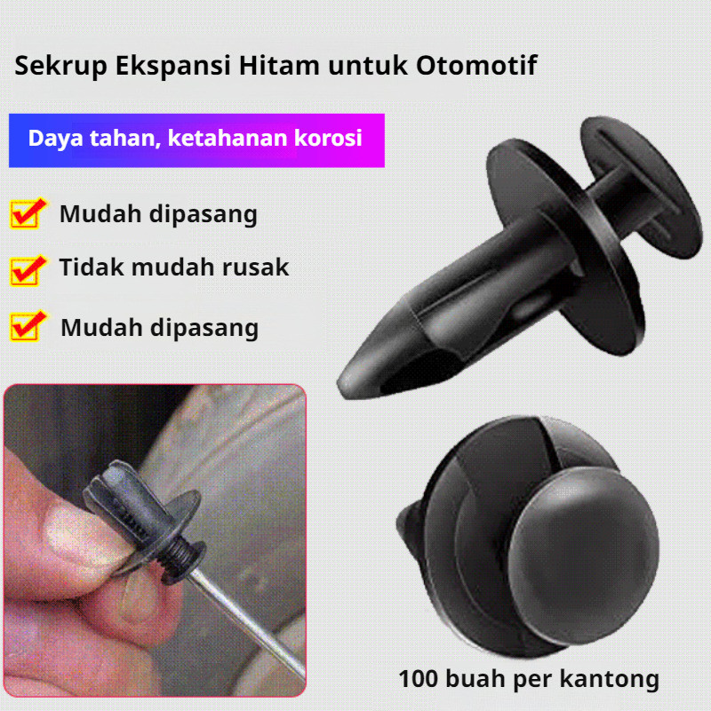 Sekrup ekspansi klip plastik hitam, paku keling milimeter pengencang otomotif, bagian sekrup