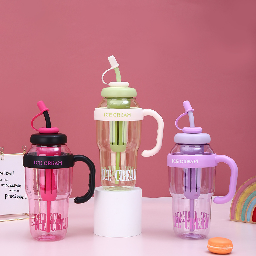 GROWSIR Tumbler Botol Minum Ice Cream Viral Jumbo 1300ML Aesthetic Sedotan Infuser Pegangan Gagang