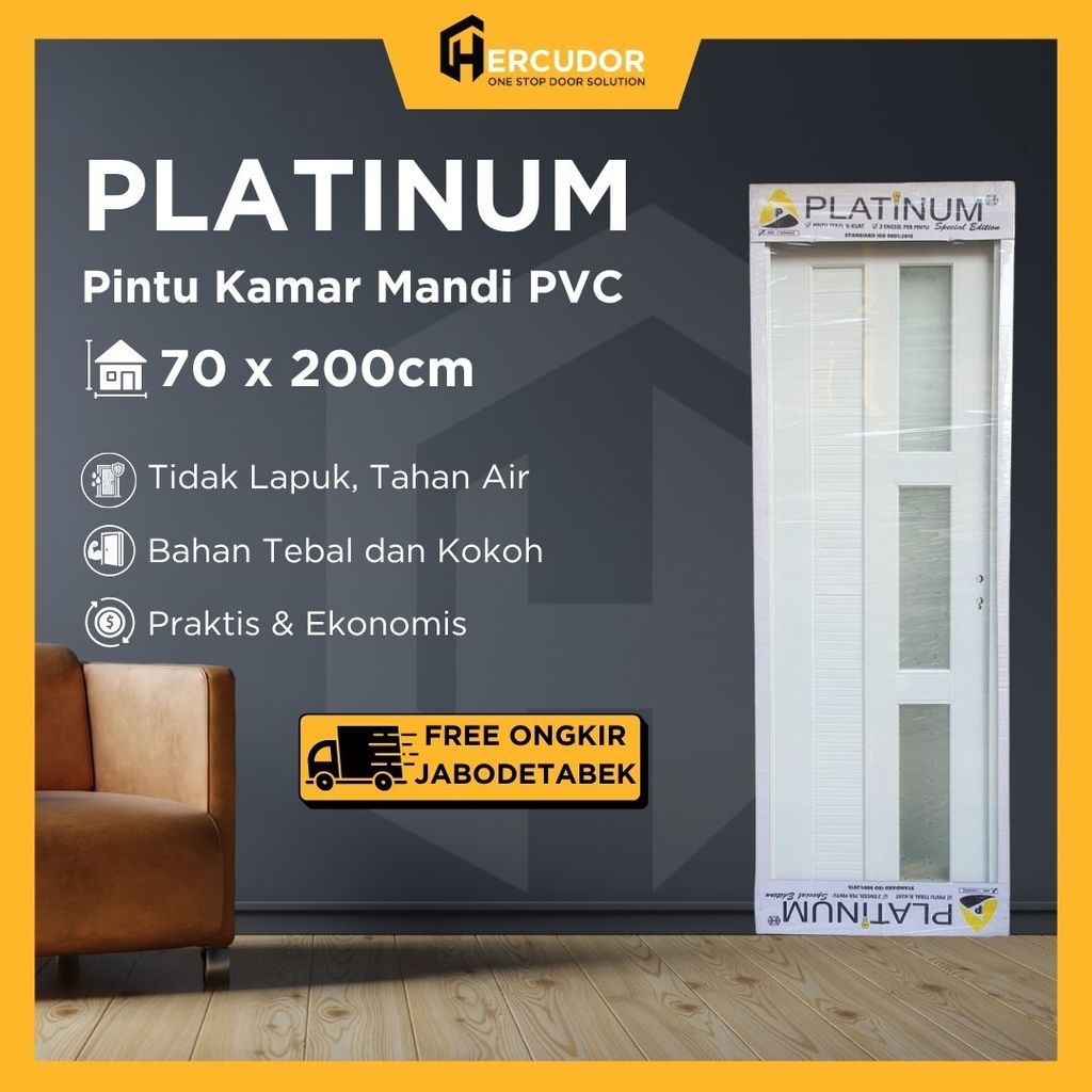 Pintu Kamar Mandi PVC TEBAL Platinum Special Edition 70x200 -- PUTIH KACA