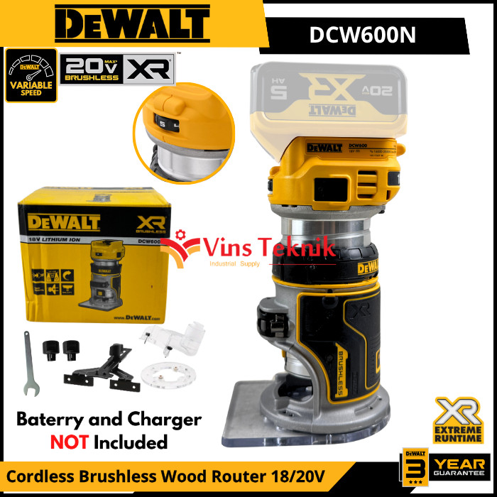 DEWALT DCW600N Mesin Profil Kayu Baterai Cordless Brushless Trimmer Router 18/20V DCW600