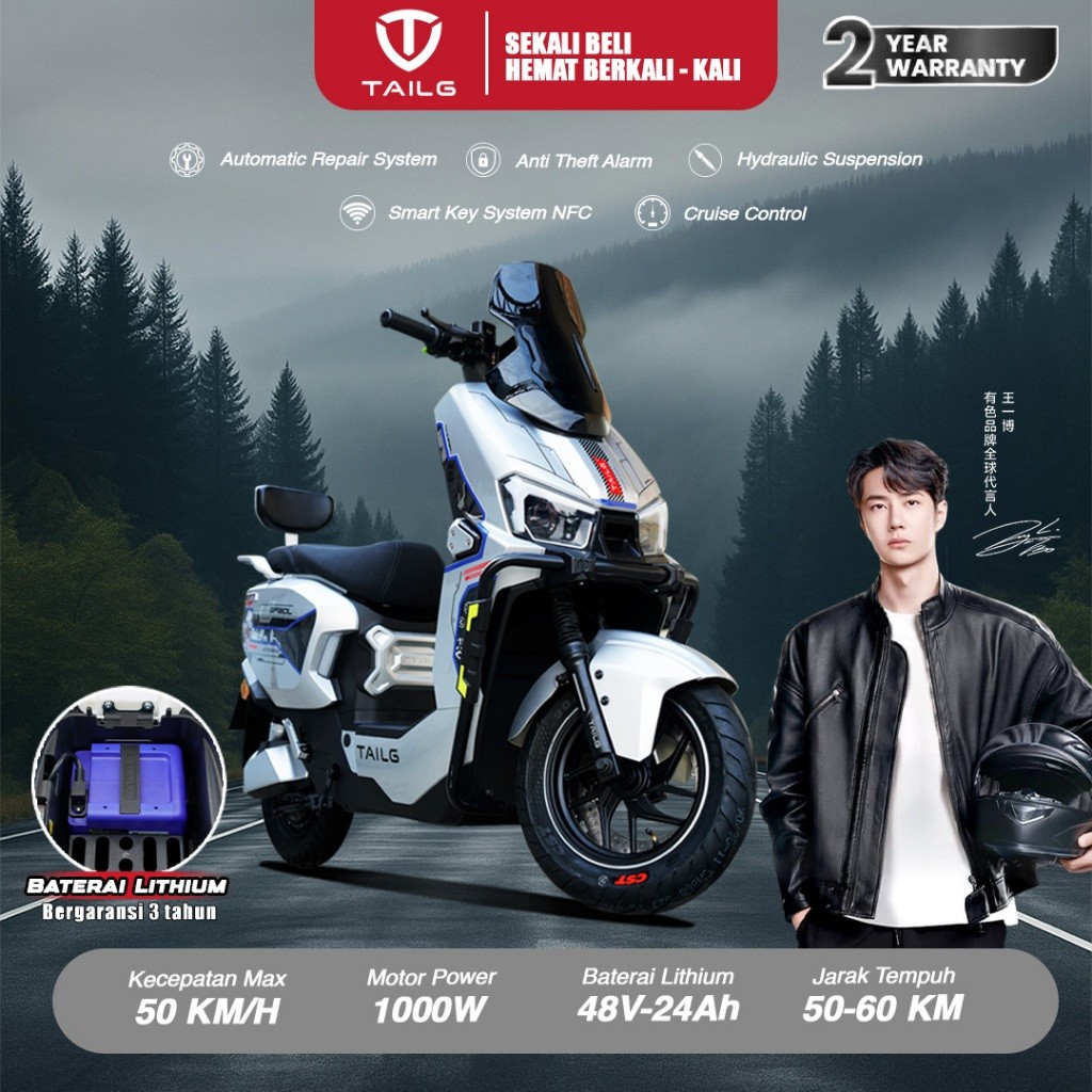 SEPEDA LISTRIK TAILG GF80L COWOK PRIA DESIGN FUTURISTIK NFC 48V/24Ah & 60V/24Ah ANTI MALING POWER 10