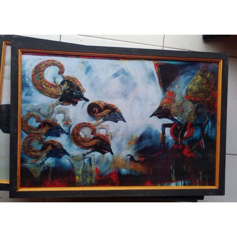 Hiasan dinding lukisan cetak wayang pandawa lima murah 65*45