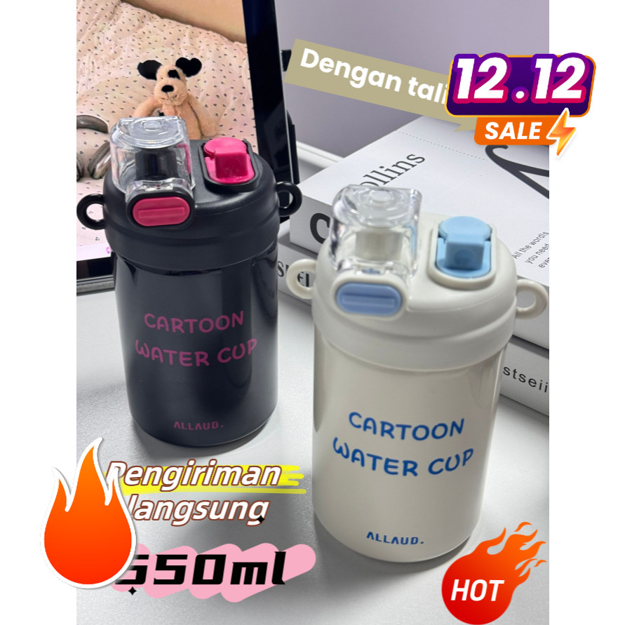 Gelas Sedotan Portabel Kartun Berkualitas Tinggi Tampilan Menarik, Gelas Stainless Steel Vacum denga