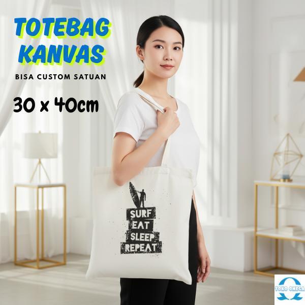 Totebag Kanvas Premium Tebal 30x40 Cm Putih Resleting | Tas Jinjing Totebag Custom Sablon Satuan Des
