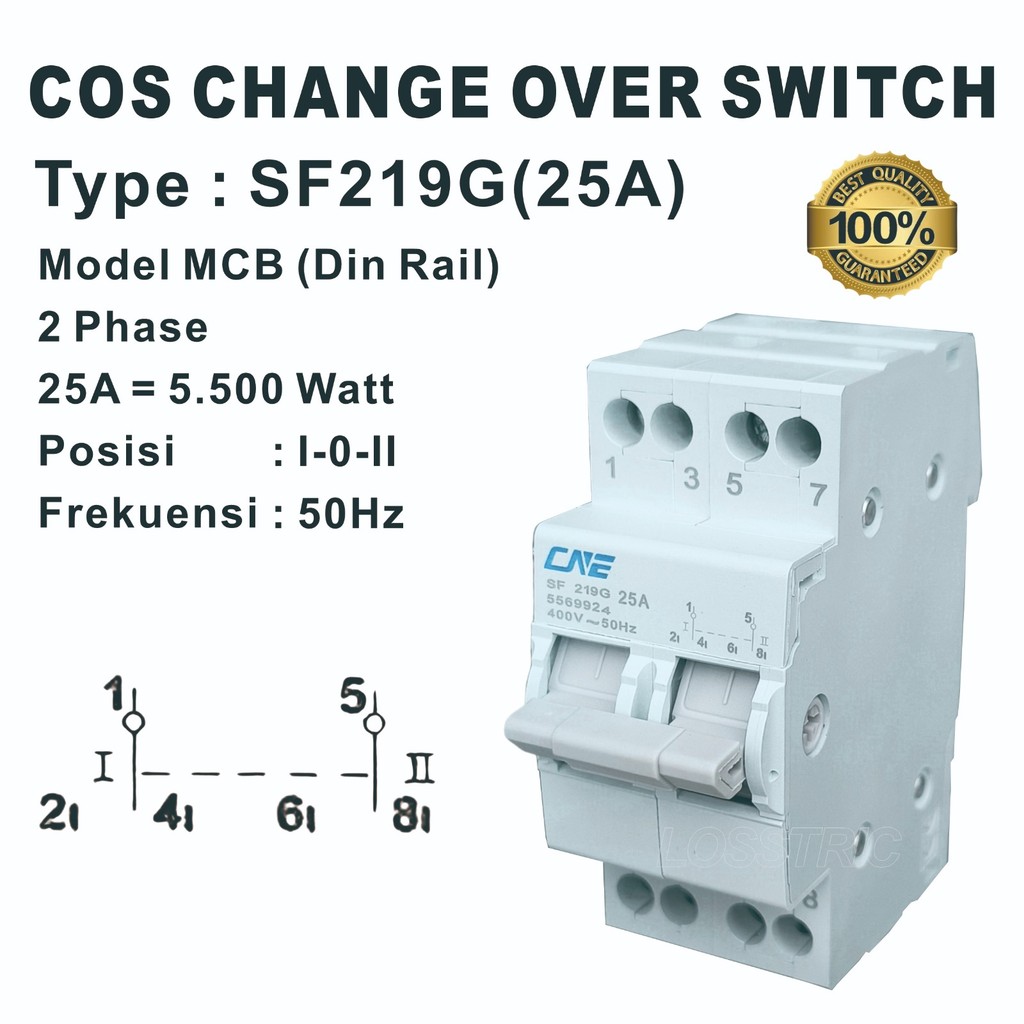 Ohm Saklar / COS Change Over Switch  Model MCB Din Rail 2Phase 25A
