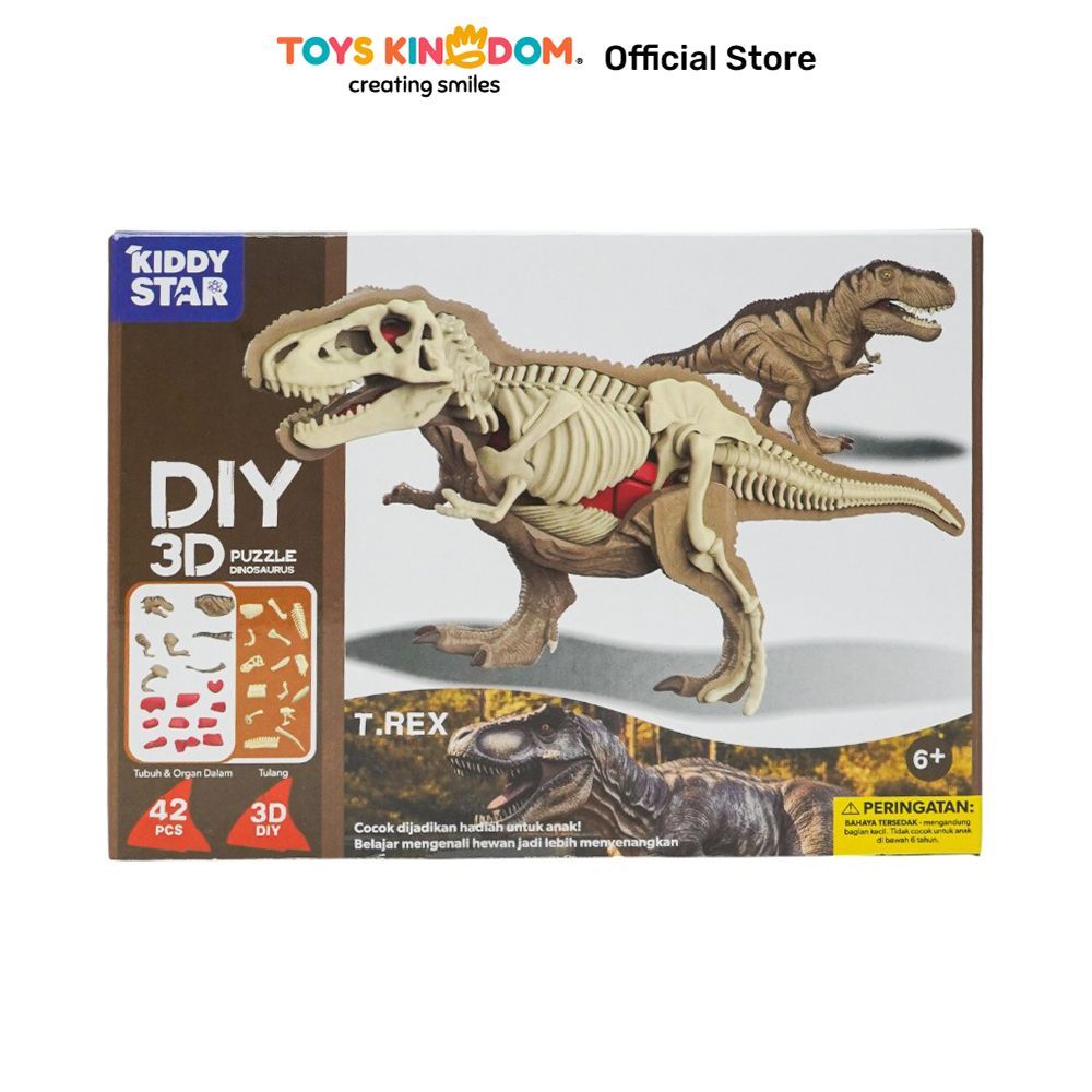 Toys Kingdom Kiddy Star Puzzle 3D DIY Dinosaurus T-Rex Set 42 Pcs - Cokelat Kids Toy Mainan Susun Be