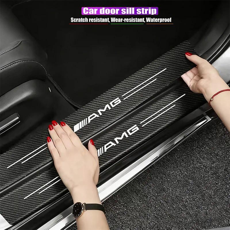 1/4/5Pcs Car Door Sill Scuff Plate Decor Carbon Fiber Stickers  For Mercedes Benz AMG A B C E G CLA 
