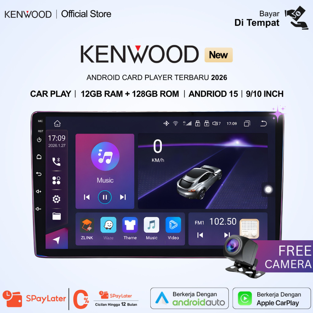 KENWOOD Head Unit Android 15 12GB+128GB 7/9/10 Inch 2Din Wifi GPS Wireless Carplay Bluetooth Univers