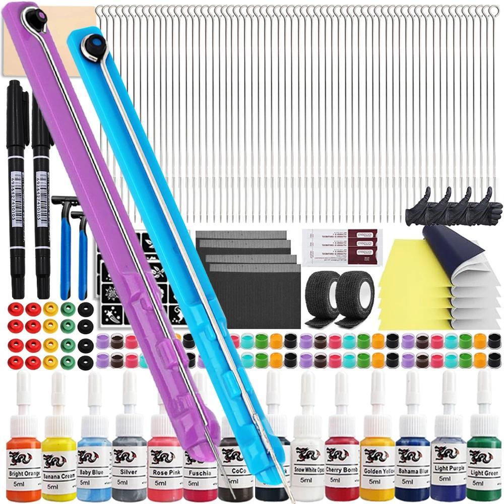 Kit Tato 3D Hand Poke and Stick, Set Jarum Tinta Tato DIY, Kit Tato Hand Stick dan Poke Stick untuk 