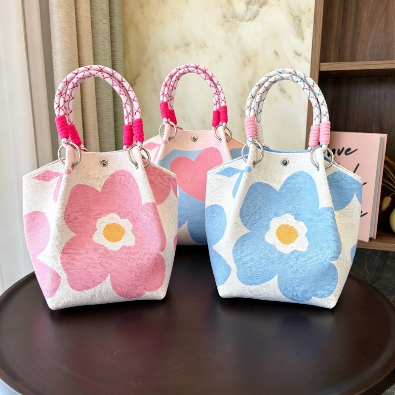 Tas Wanita Jinjing Rajut Motif Lucu Tote Bag Aesthetic Kapasitas Besar Tas Rajut Dengan Kancing Bula