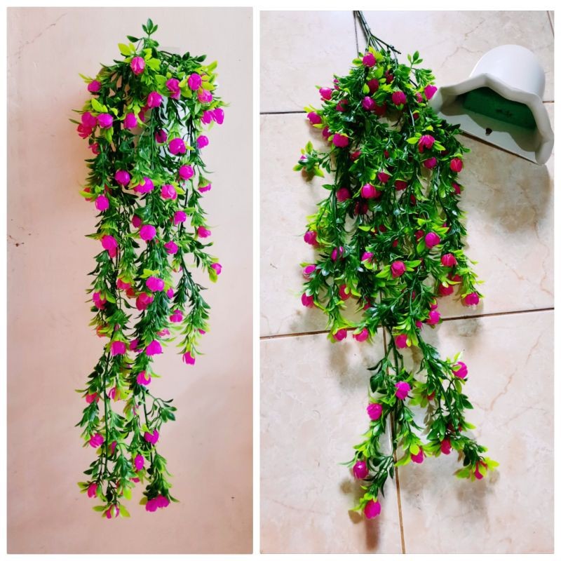 Bunga Priti +pot dinding ombak plastik bunga gantung bunga rambat /juntai plastik