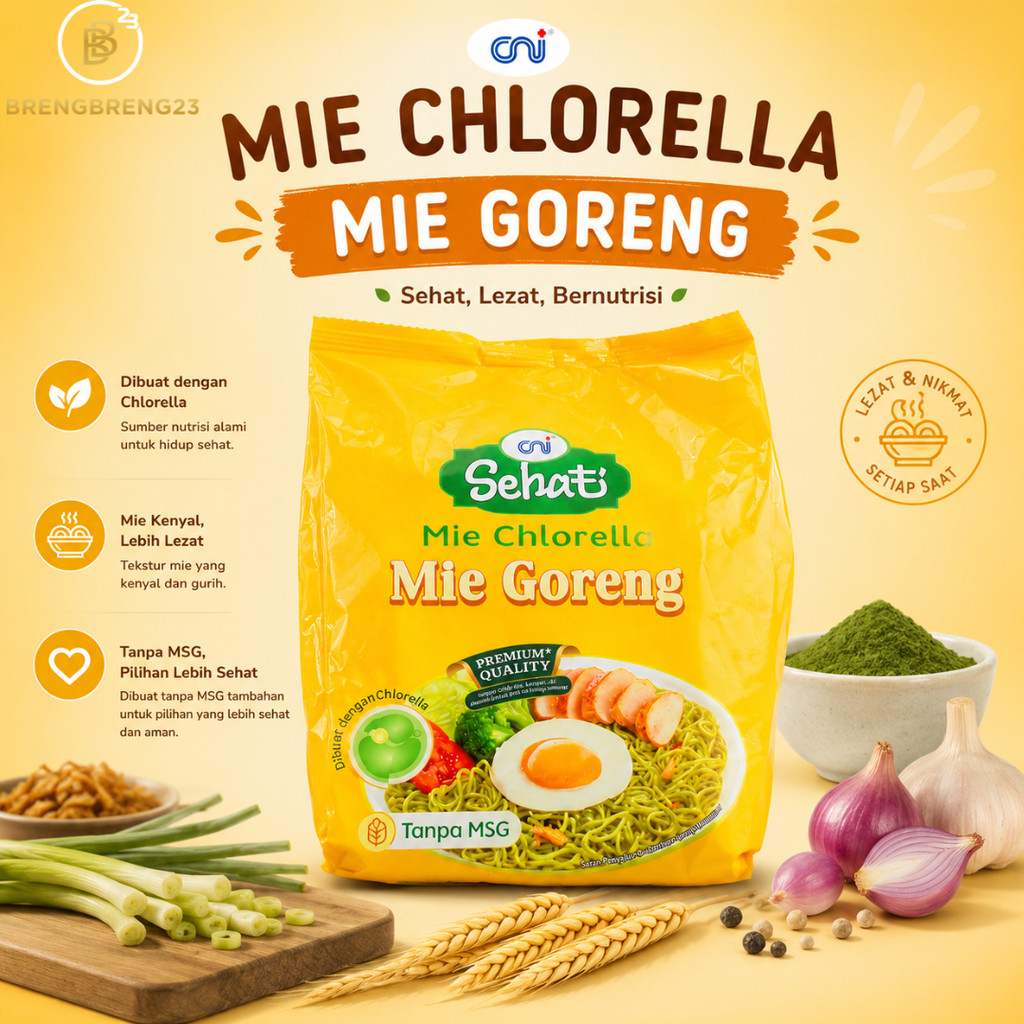 CNI Sehat Mie Chlorella Mie Goreng Original | Mie Instan Sehati Tanpa MSG sehat | Mi Hijau Premium C