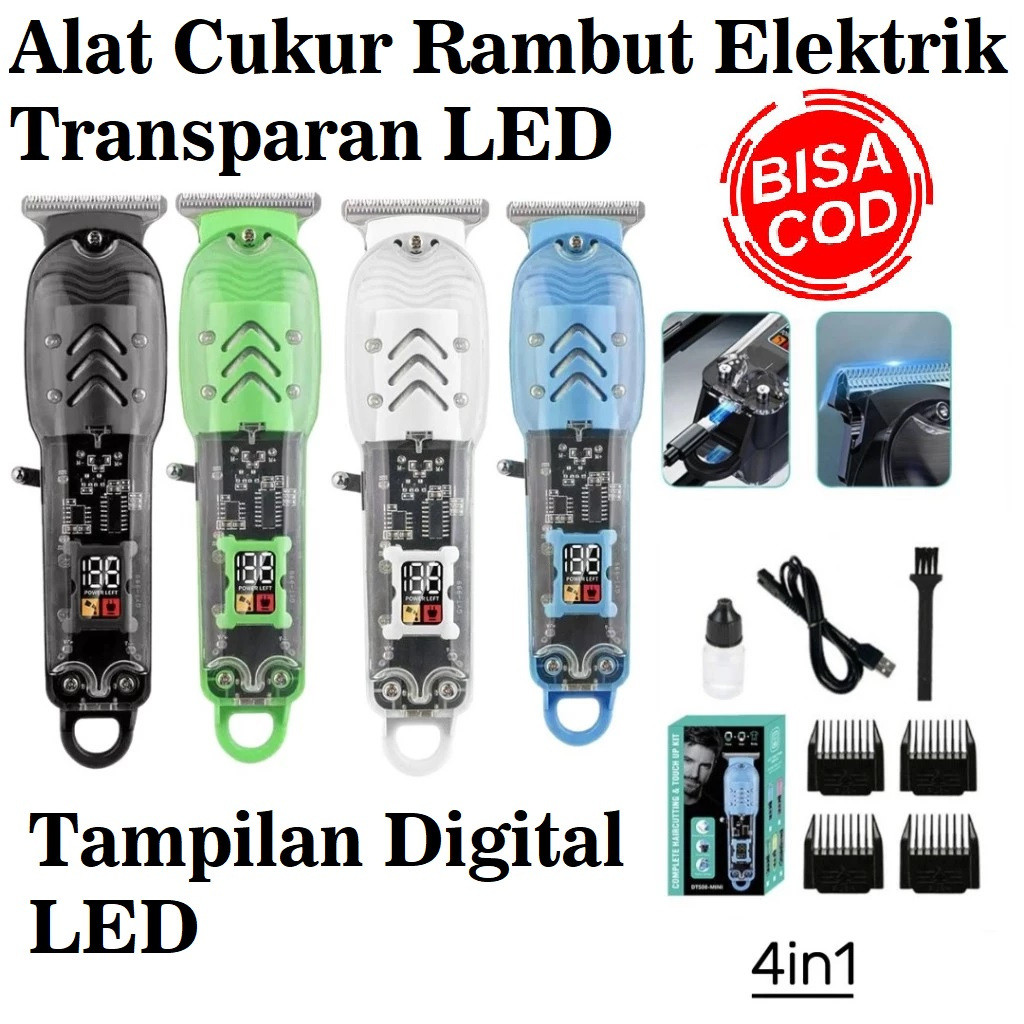 GW ALAT CUKUR RAMBUT ELEKTRIK TRANSPARAN LCD DIGITAL HAIR CLIPPER VINTAGE 4 IN 1 RECHARGEABLE