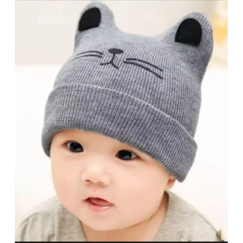 Topi Anak Laki Laki Kupluk Bayi Perempuan Model Kucing Meong Bahan Rajut Newborn 0 3 4 5 6 7 8 9 10 