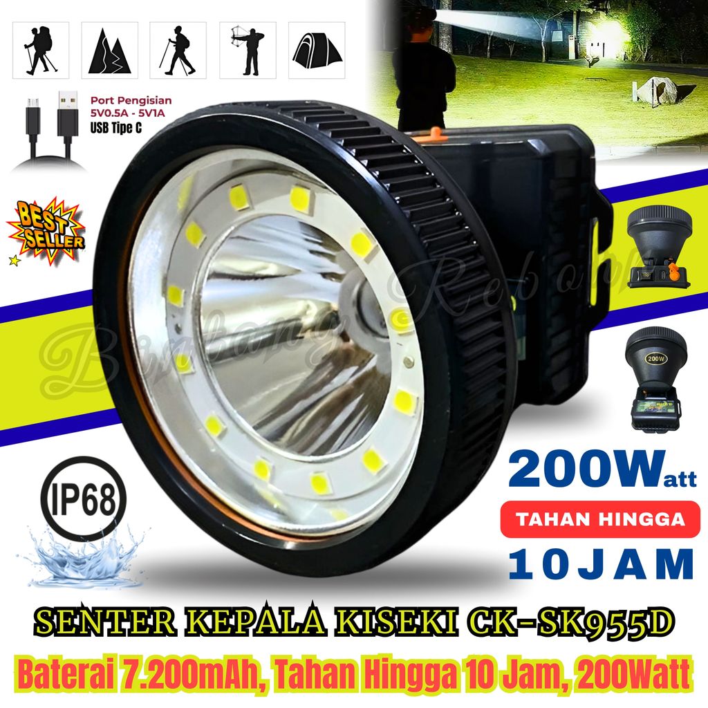 promo toko PROMO// Senter Kepala Super Terang kiseki Ck-Sk955D Senter Led 200W / Senter Kepala 200Wa