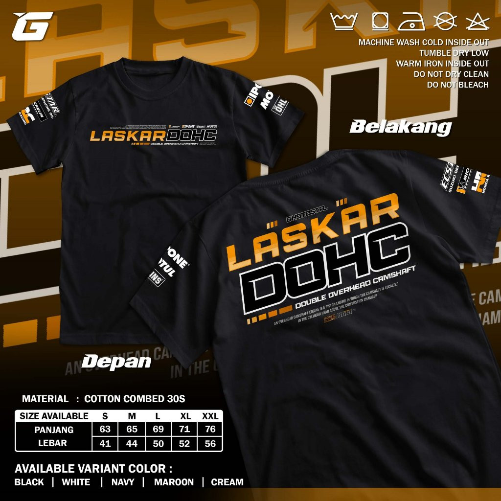 Kaos Racing Laskar DOHC Double Overhead Camshaft Baju DOHC Gank Ohlins HRC Michelin Ipone Satria Fu 