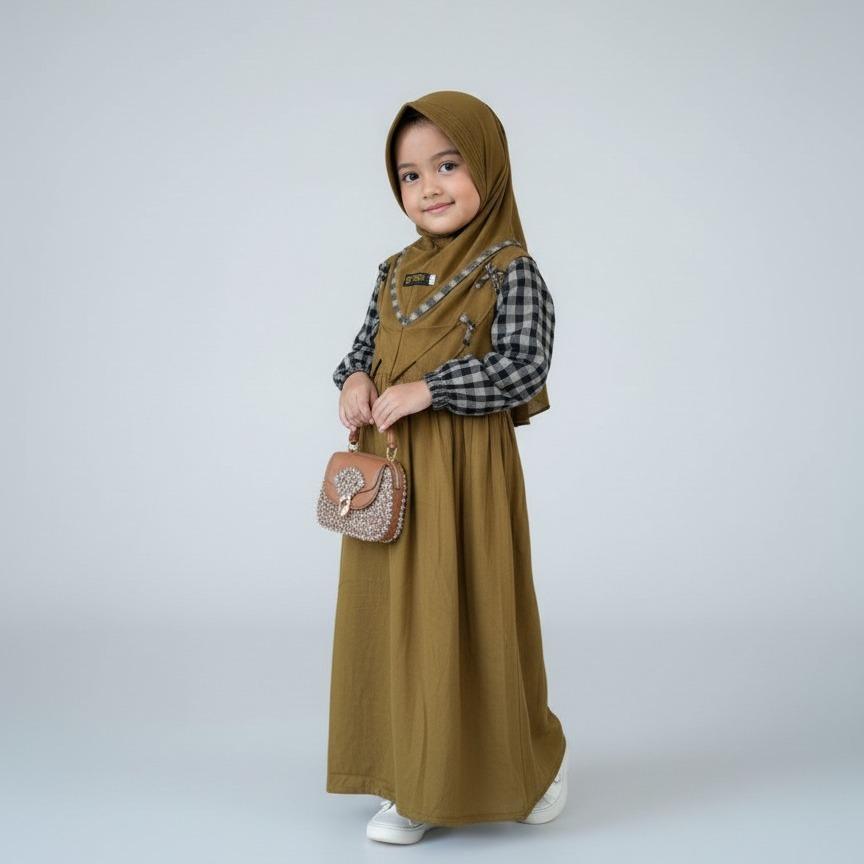 Gamis Anak Amanda Azalea Kids Rayon Twill Premium Mix Katun Haruka Motif Kotak