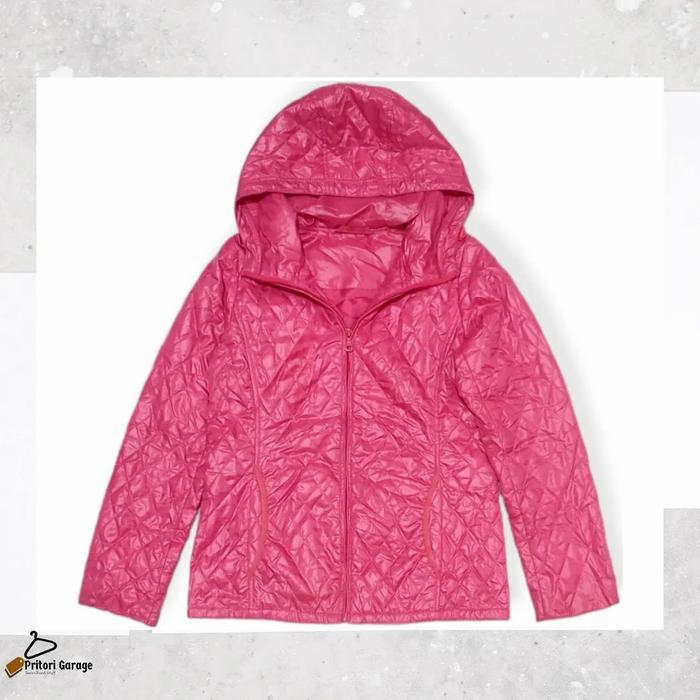 Windbreaker Quilted Puffer Hoodie Jacket Cewek Uniqlo Neon Pink Color