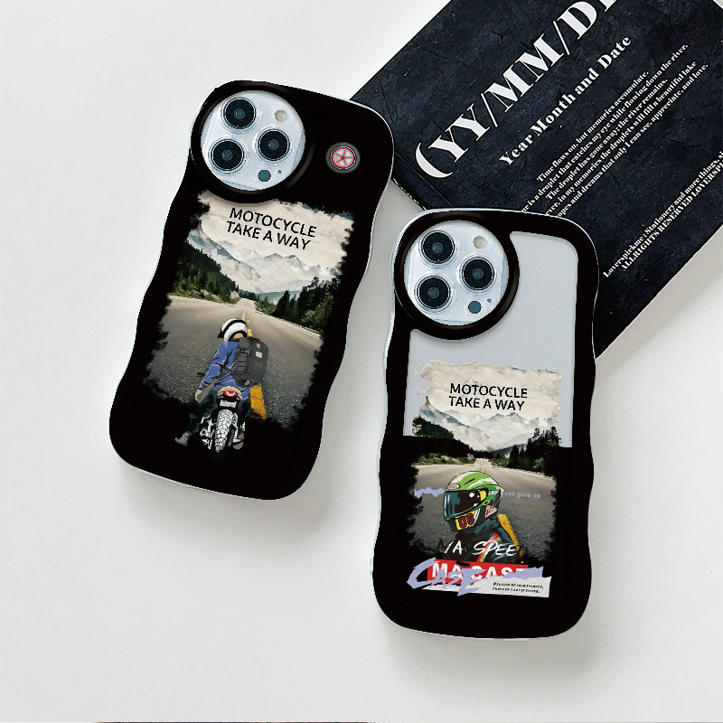 Gelombang Transparan Casing Motif Keren Sepeda motor Untuk iPhone 15 14 13 12 11 Pro X XR Xs Max 6 6
