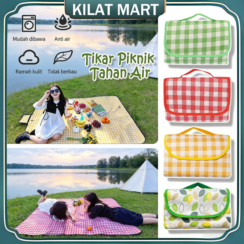 1,5m x 2m Tikar Piknik Lipat Anti Air Kain Oxford Tebal /  Tikar Lipat Tebal Anti Air Alas Camping W