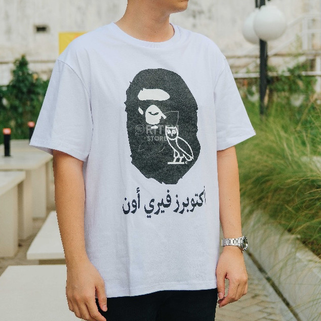 Ramadhan - COD Kaos Bape X OVO Black Ape Head Tee White Original / Baju Kaos A Bathing Ape  Unisex F