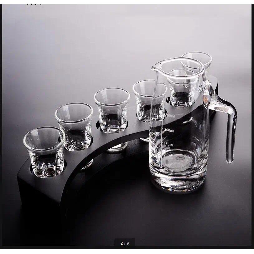 Small Glass Wine Set Flagon Dispenser Wooden Cup Holder Acrylic White