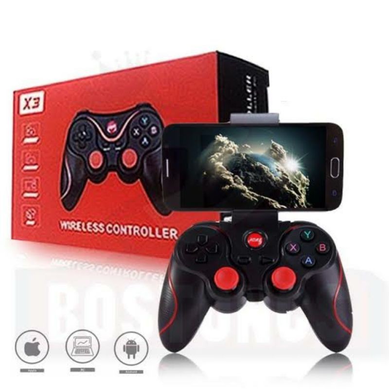 GAMEPAD X3 JOYSTIK BLUETOOTH WIRELESS SMARTPHONE ANDROID HOLDER HP PC