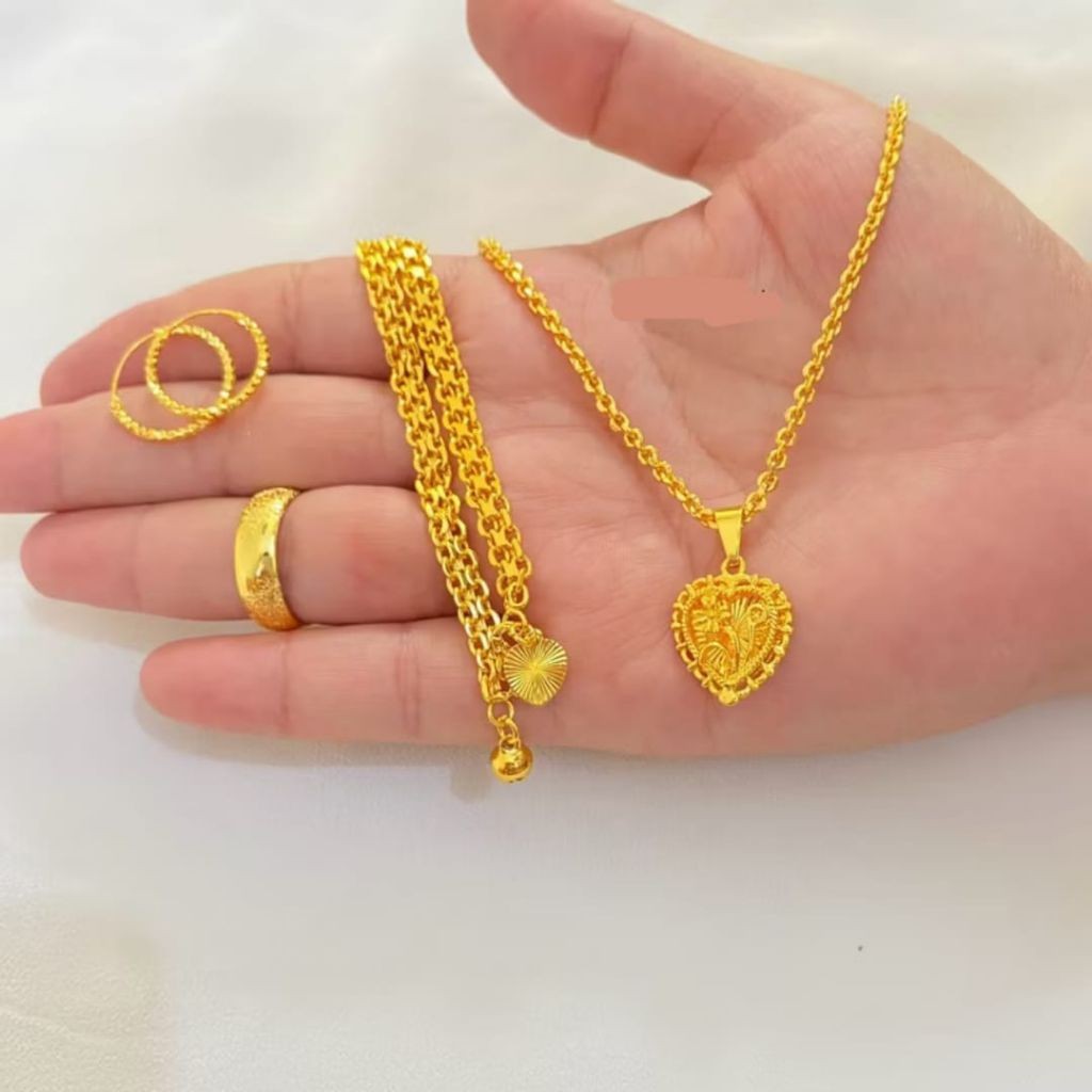 satu set perhiasan kalung anting gipsy cincin liontin love titanium terlaris
