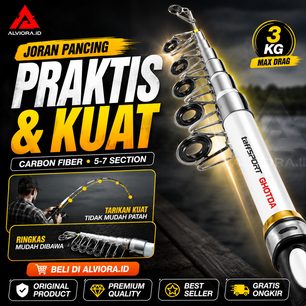 TaffSPORT GHOTDA Joran Pancing Spinning Carbon Fiber 5-7 Section | Joran Carbon Ringan Travel Friend