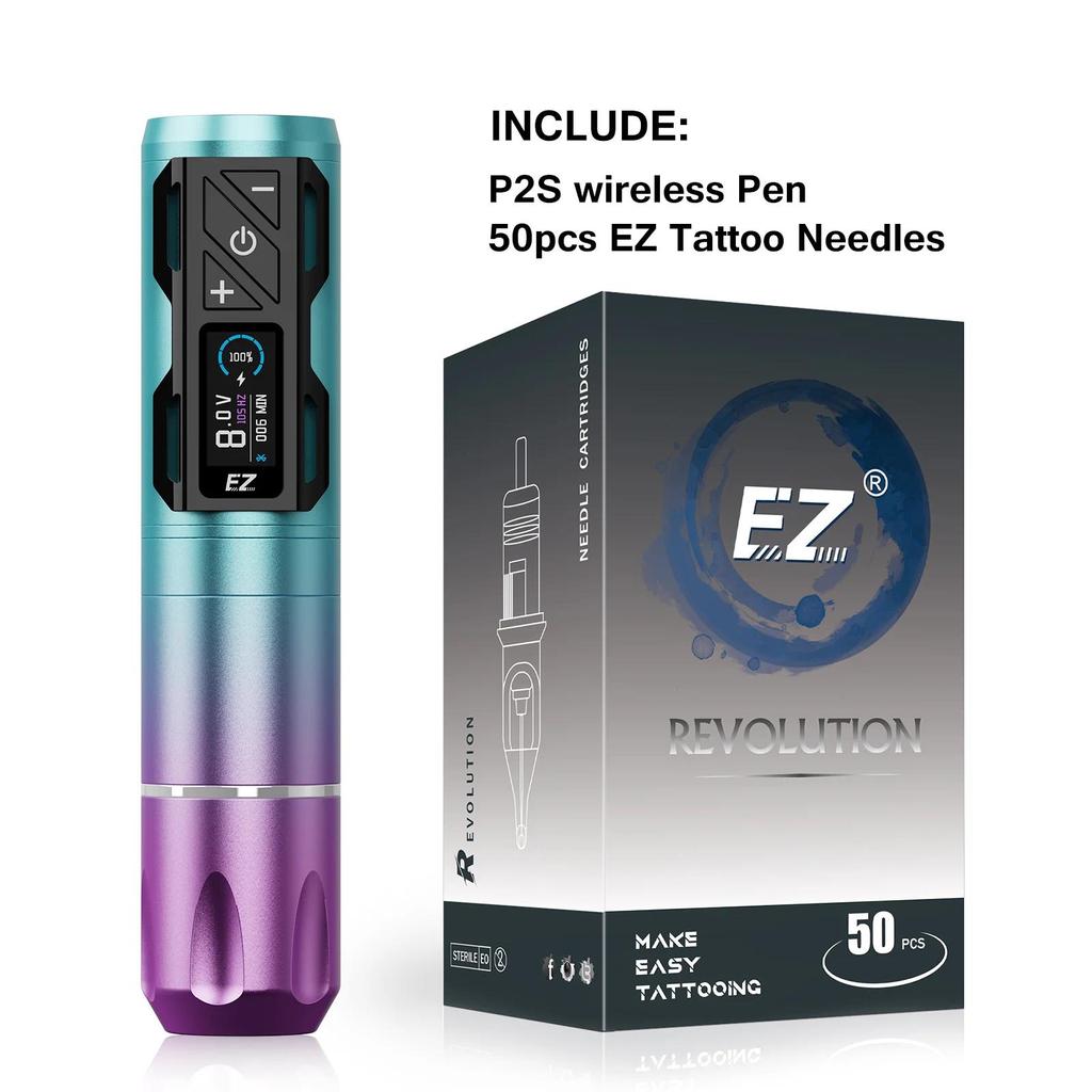 Tattoo Kit EZ Wireless Tattoo Machine Pen Battery 1800mAh OLED gital splay Brushless Motor 50pcs EZ 