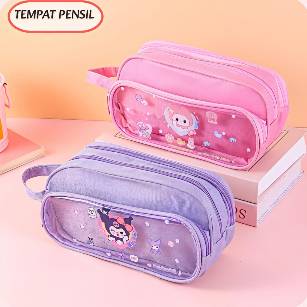 Tempat Pensi/Pena 3 Layer/ Kotak Pensil Alat Tulis Serbaguna Motif Karakter Lucu __