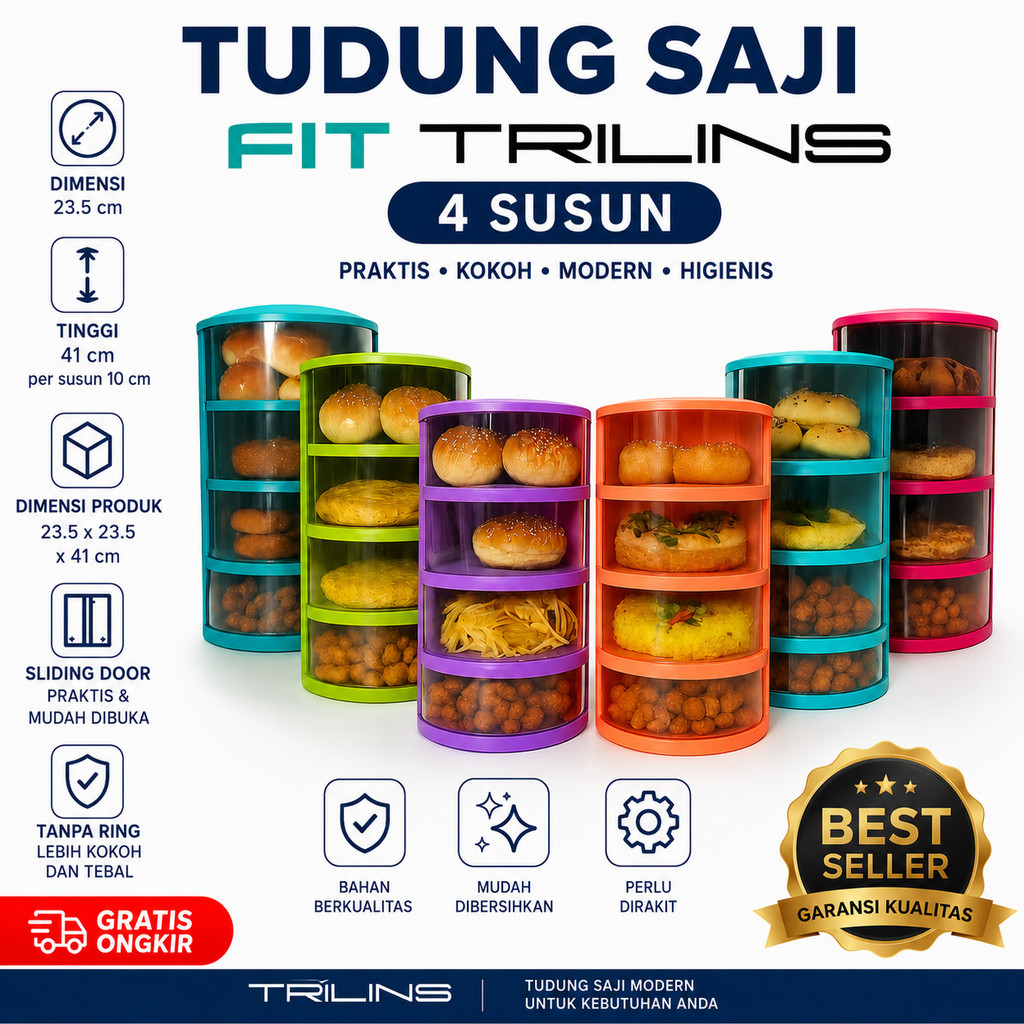 Tudung Saji FIT 4 Susun Lebih Tebal Tempat Penyimpanan Makanan 4 Tingkat Praktis Multi Layer Murah