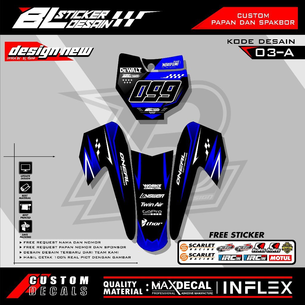 Stiker Custom Papan Nomor Start + Spakbor Depan Revo ( Free Nama Dan Nomor )