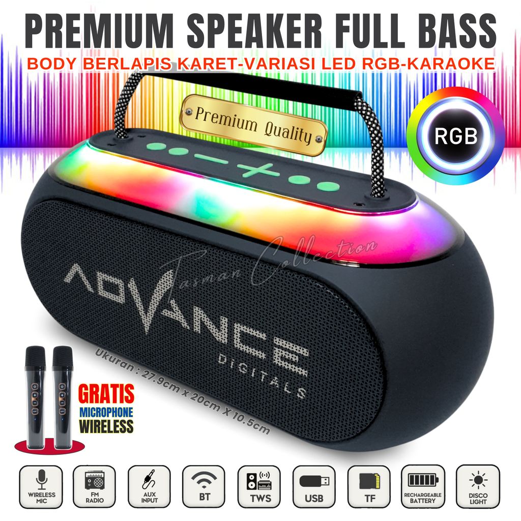 Speaker Bluetooth Full Bass Portable Free 2 Mic Wireless Advance V-18 Karaoke/USB/TF/FM/5 Inch Speak