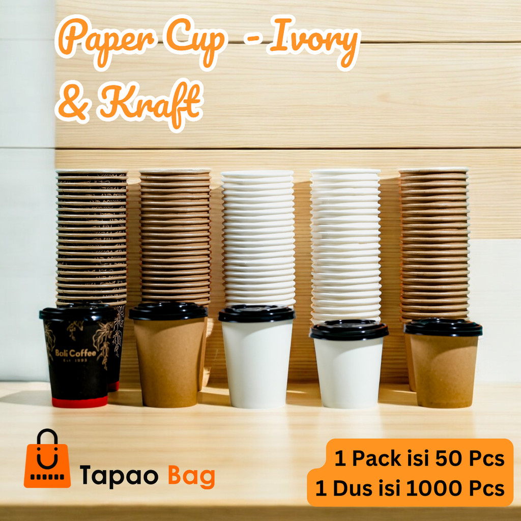 Paper Cup Ivory & Kraft | Paper Cup 6.5 Oz & 8 Oz | Paper Cup Motif & Polos - Pack
