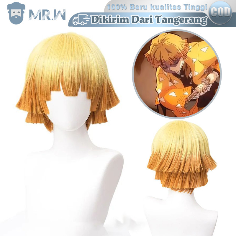 Rambut Palsu Demon Slayer Cosplay Wig Demon Slayer Zenitsu Agatsuma