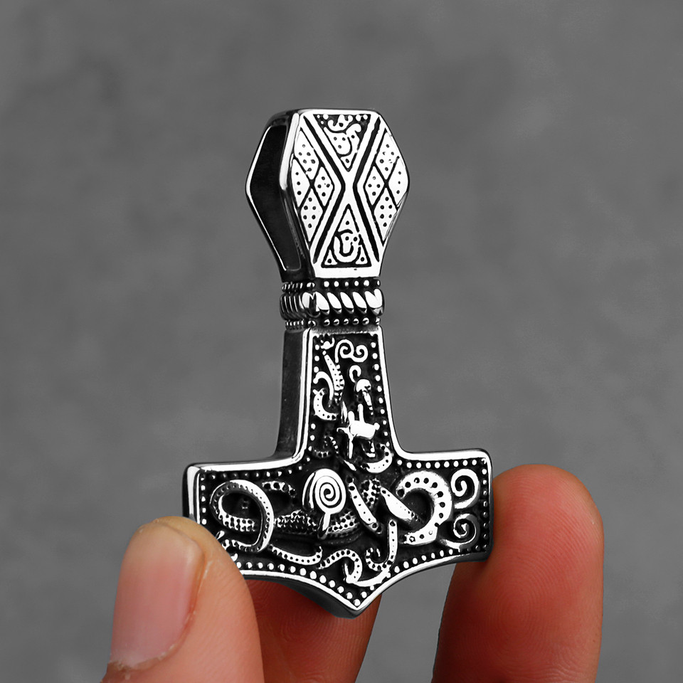Stainless Steel Viking Thor Mjolnir Necklace Men's Fashion Street Hip Hop Biker Amulet Pendant Neckl