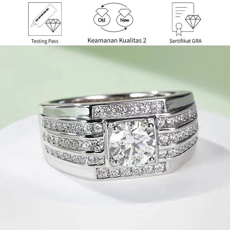 SikRoad Cincin Pernikahan Berlian Emas Putih Pria dengan Deretan Berlian Berkilau 1 Karat