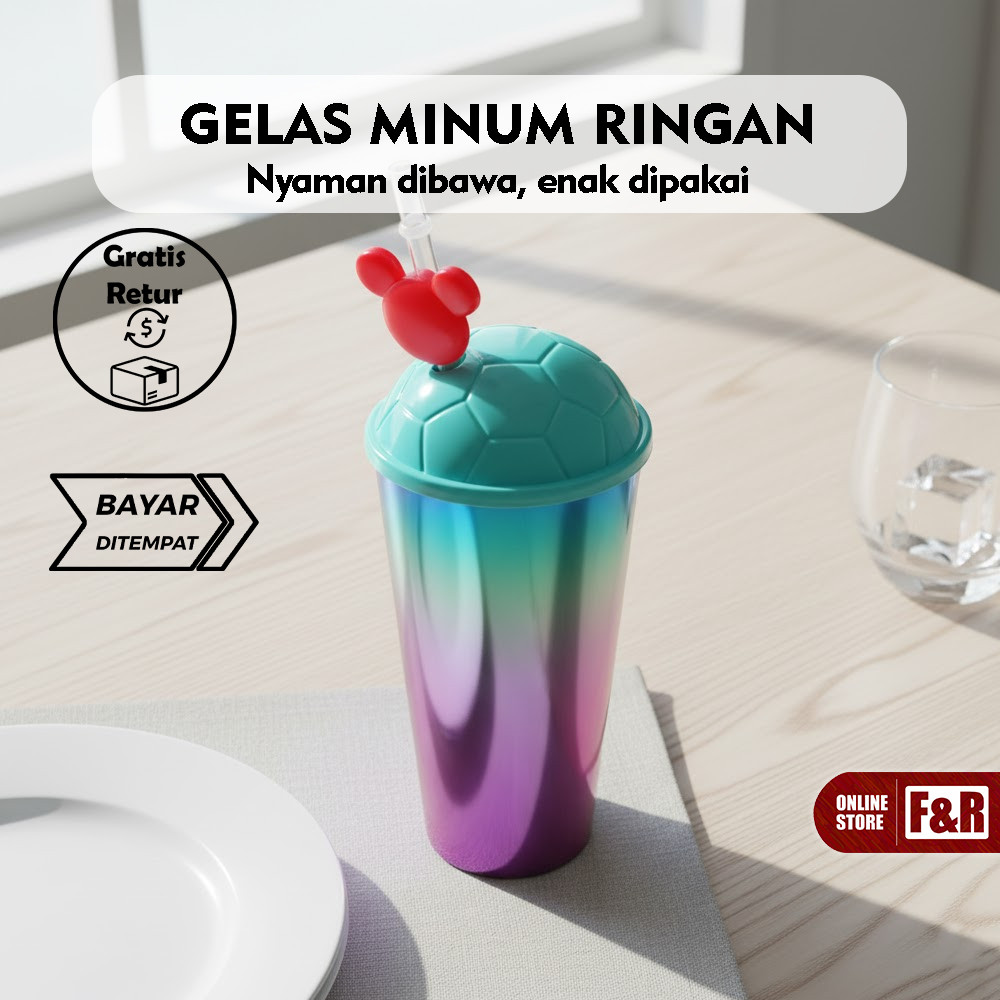 Botol Minum Gradasi Kekinian dengan Sedotan Karakter Tumbler Plastik Aesthetic Tumbler Plastik Grada