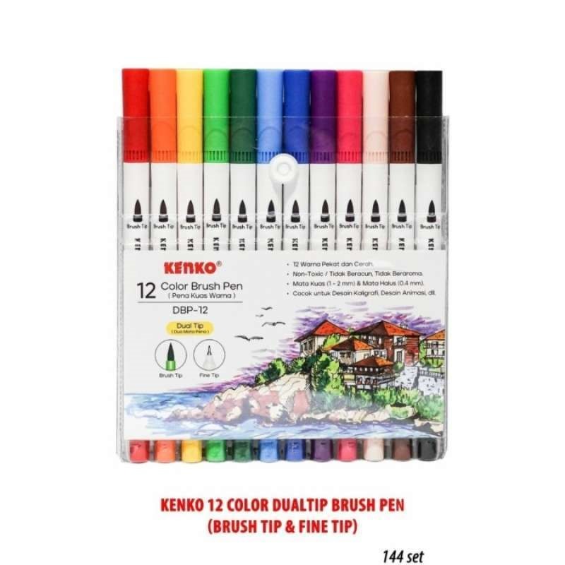 Color Brush Pen 12 Warna Dual Tip KENKO / Brush Pen 12 Colours / Dual Tip Spidol