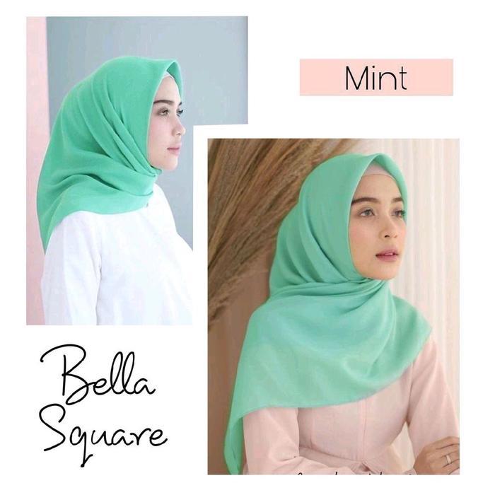 Kerudung Segi Empat Bella Square Hijab Square Premium | 60 Warna | size 115x115 | WARNA MINT | - Min